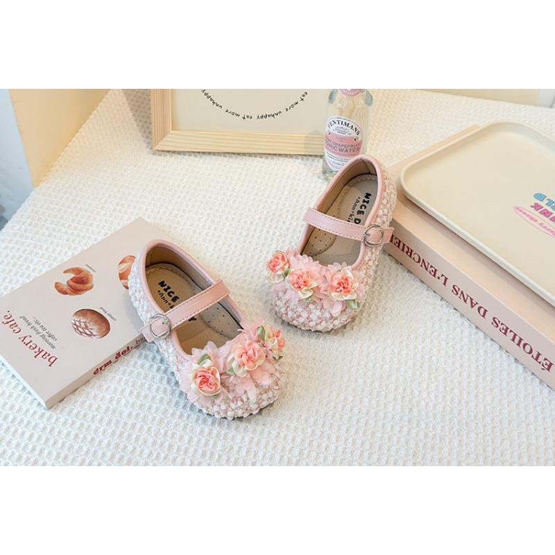 Girls Flower Decorated Korean Style Princess Soft Sole Kids Leather Loafers