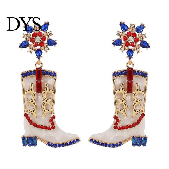 American Pride Earrings 1 Pair Women Hanging Independence Day Celebration Dangle Rhinestone Patriotic Decor Boots Snowflake Floral Shape Lady