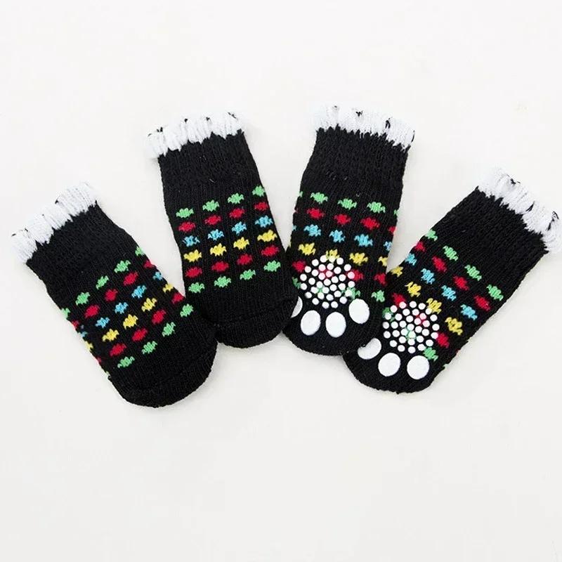 4pcs/set Puppy Socks Cute Pattern Foot Covers For Kitten Warm Anti Slip Shoes Paw Protector Christmas Gift for Cat Dogs