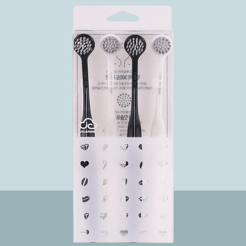 

Зубная щетка для взрослых с мягкой щетиной, спиральным узором, маленькой круглой головкой, черно-белая, для отбеливания зубов, чистки, ухода