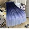 Blue Starry Sky Gradient Mesh Mid Length Skirt Women's Elastic Waist Pleated Skirt   Fantasy Fairy Tales Spring and Summer