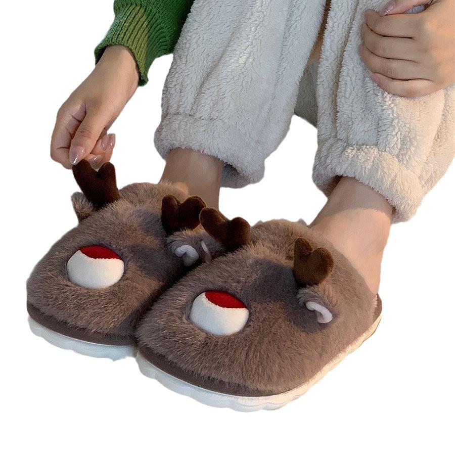 New Cotton Slippers Men's Autumn Indoor Home Cute Non-slip Warm Velvet Cotton Mop Outside Wear Parent-child Slippers