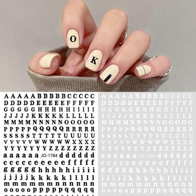 Gothic Style Nail Art Stickers: 2025 Black & White Letter Decals