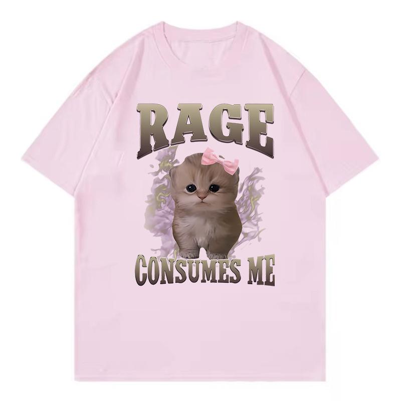 

Retro Rage Consumes Me Cat Funny T Shirts Women Cat T-shirt Round Neck Short Sleeve Trendy Tee Shirt Summer Tshirt Friendly G... S разноцветный