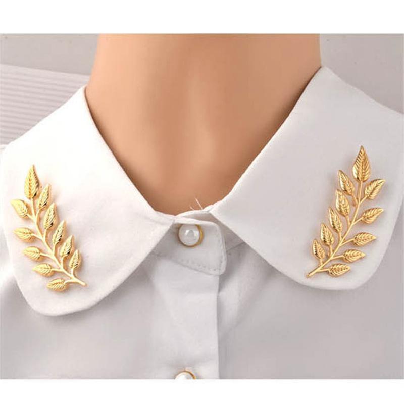 2pcs a pair Wheat Brooch Fashion Vintage Men Shirt Suit Collar Pins Golden Tree Leaf Brooches Clothing Accessories Jewelry Party Gifts