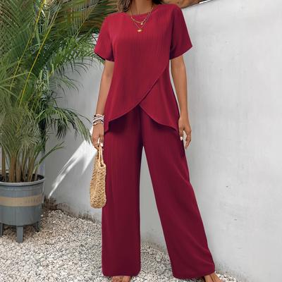 Cross-border 2026 European and American New Women's Clothing Fashion Casual Cross Large Size Irregular Summer Suit Wide-leg Pants Suit
