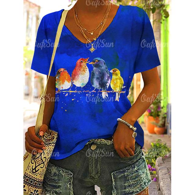 Women Tshirt Summer Colorful Print Gradient Clothing V Neck Short Sleeve Animal Tops Streetwear Fashion Oversized Girls T-Shirts
