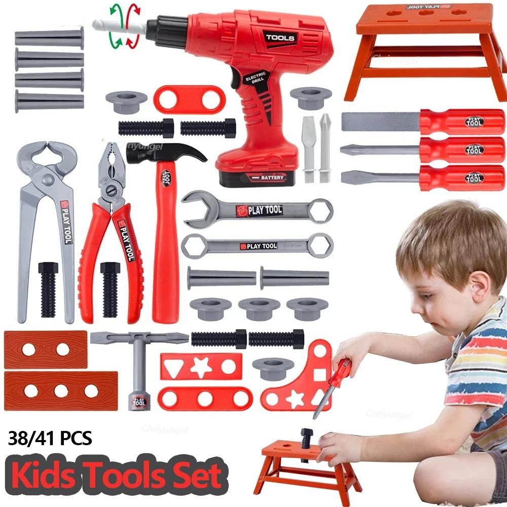 38/42 STK Spielzeug Werkzeugkasten Kinder Spiel Reparatur Werkzeug Set Kunststoff Bau Spielzeug mit Schraubendrehern für Kleinkind Jungen Mädchen Kind