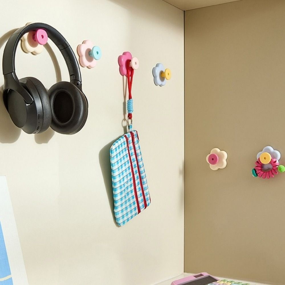 4PCS Wall Mounted Flower Hooks Decorative Key Hangers Practical Suction Cup Hook  Kitchen