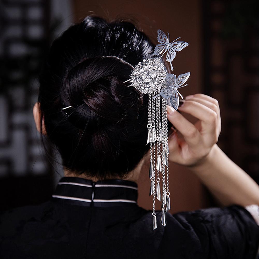 Elegant Chinese Style Hair Accessories Vintage Spring Flower Element Hairpins Light Luxury Tassel Hair Stick For Women Girls