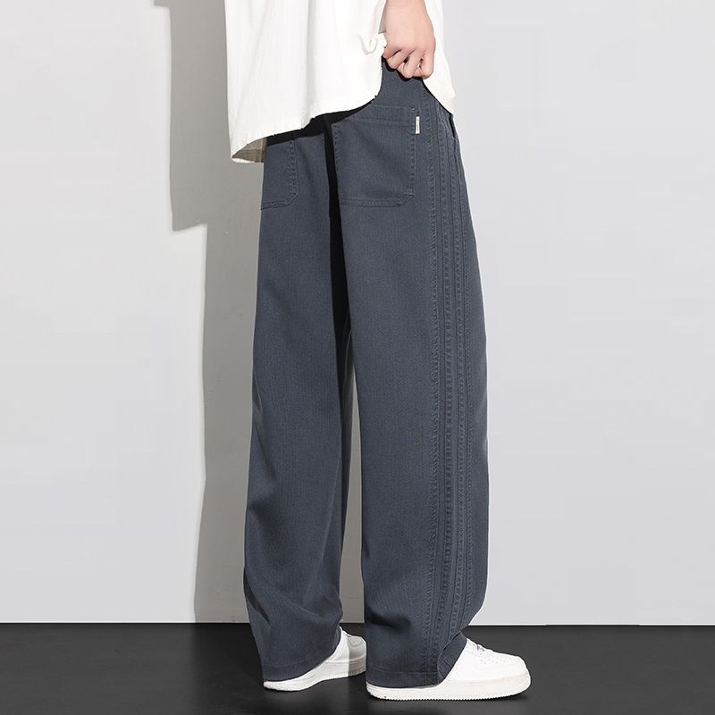 Spring and Summer New European and American Lyocell Gray Tencel Loose Straight Imitation Denim Casual Pants Men's Pants