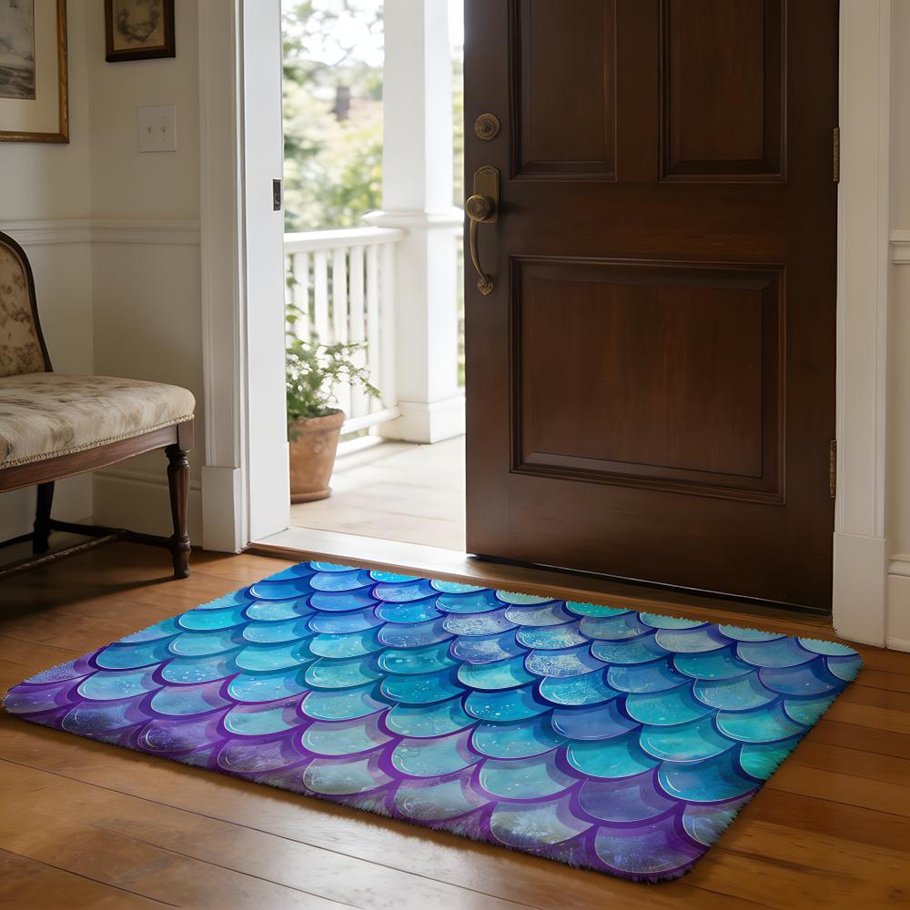 Fish Scales Pattern Floor Mat Soft Flannel Absorbent Mat Non-Slip Rug Home Bedroom Bathroom