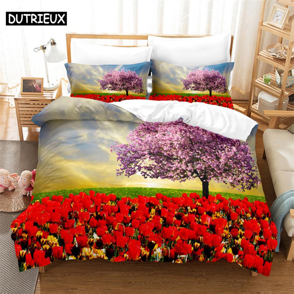 Blumenlandschaft Queen Bettwäsche-Set Bettbezug Kinderzimmer Bettwäsche-Set Deckenbezug-Set King-Size Bettbezug-Set Bettwäsche-Sets