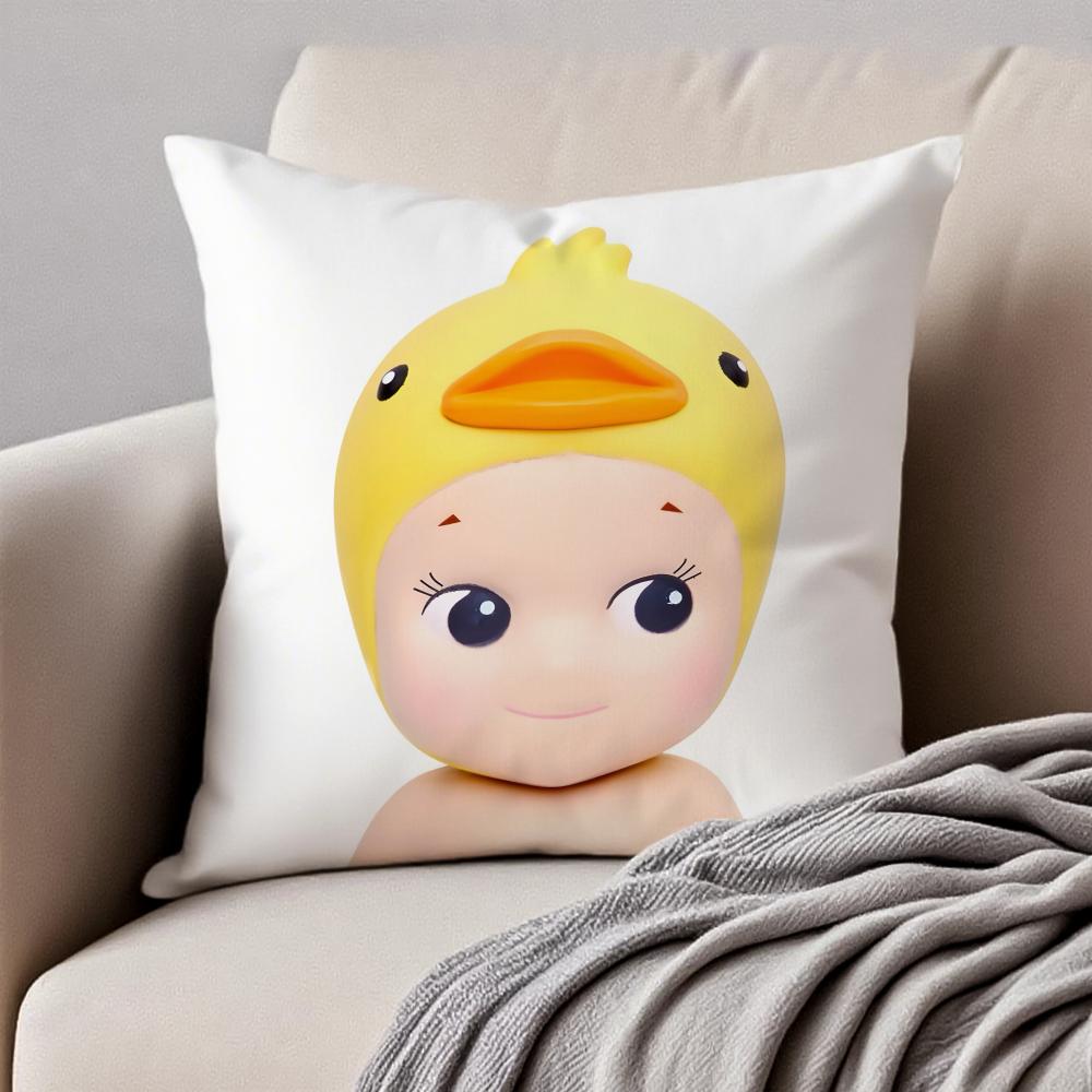 sSonny Angel Pillow Cute Figure Cushion Cover Pillowcase Antidustmite Invisible Zipper Short Plush Sofa Cushion