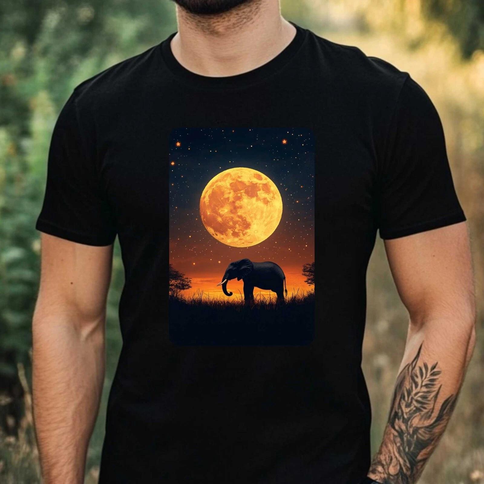 T-Shirt Herren Elefant an Vollmond Motiv Baumwolle Größe XS bis 5XL S