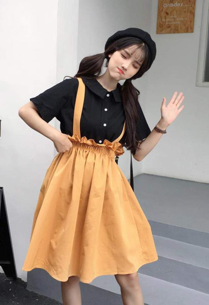 Summer Loose Solid Girly Dress [PIITE] Women's Dress, Cute, Fit, V-Neck, Color, Skirt, Sweet,