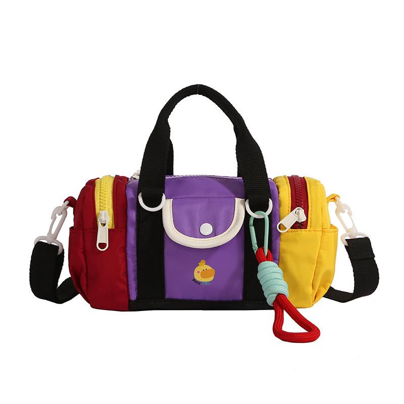 Blocking Design Color Kid Casual Single Shoulder Cylindrical Bag With Pendant