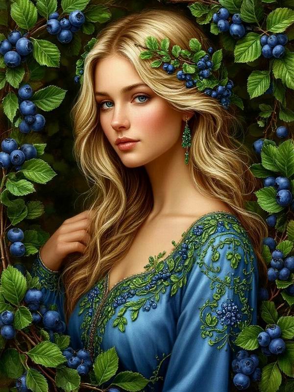 Diamond Painting New Collection Beautiful Woman and Blueberry Diy Full Square Round Drill Rhinestone Embroidery Sale Girl Mosaic Cross Stitch Kits