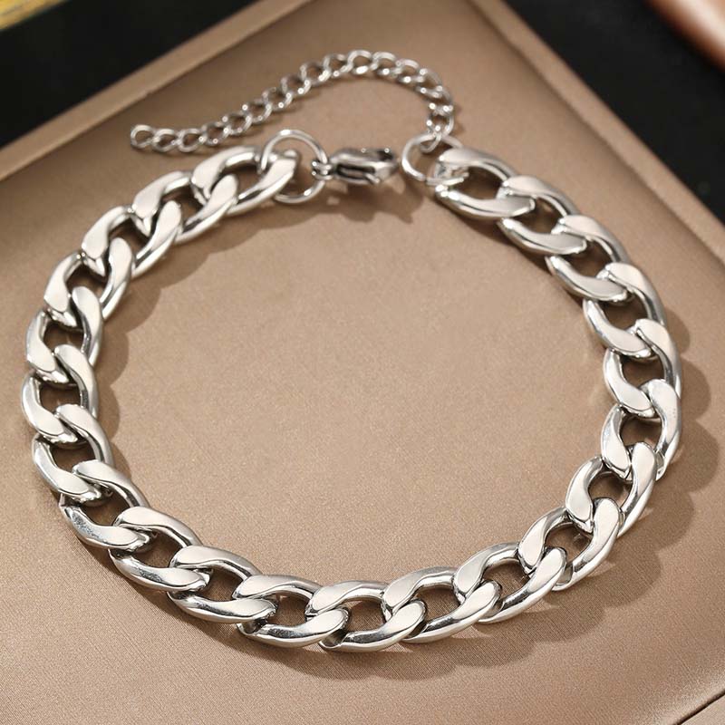 Stainless Steel Metal Cuban Chain Bracelets For Men Women Punk Hip Hop Gold Color Thick Link Chain Bracelet Jewelry Gift