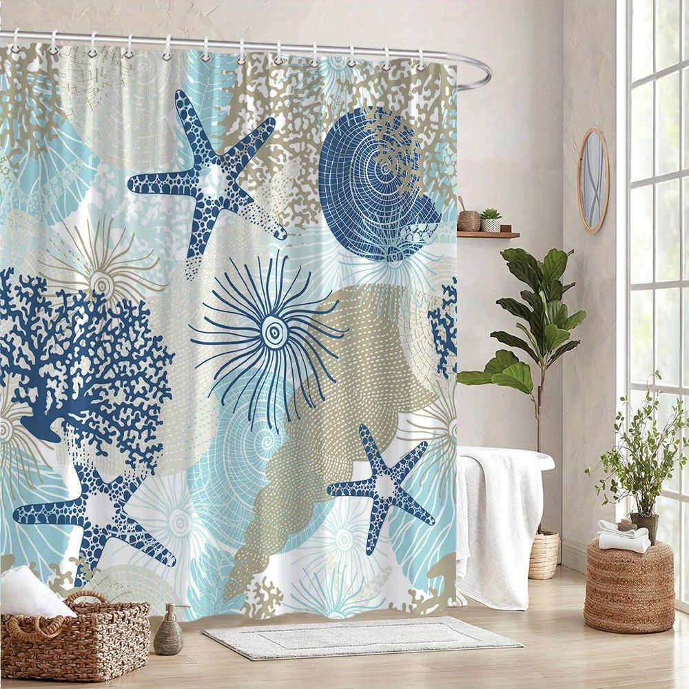 

1 Abstract Coral Reef And Ocean Pattern Shower Curtain With Beige And White Corals, Starfish And Anemones, Machine Washable W60H190(CM)-1 Pcs