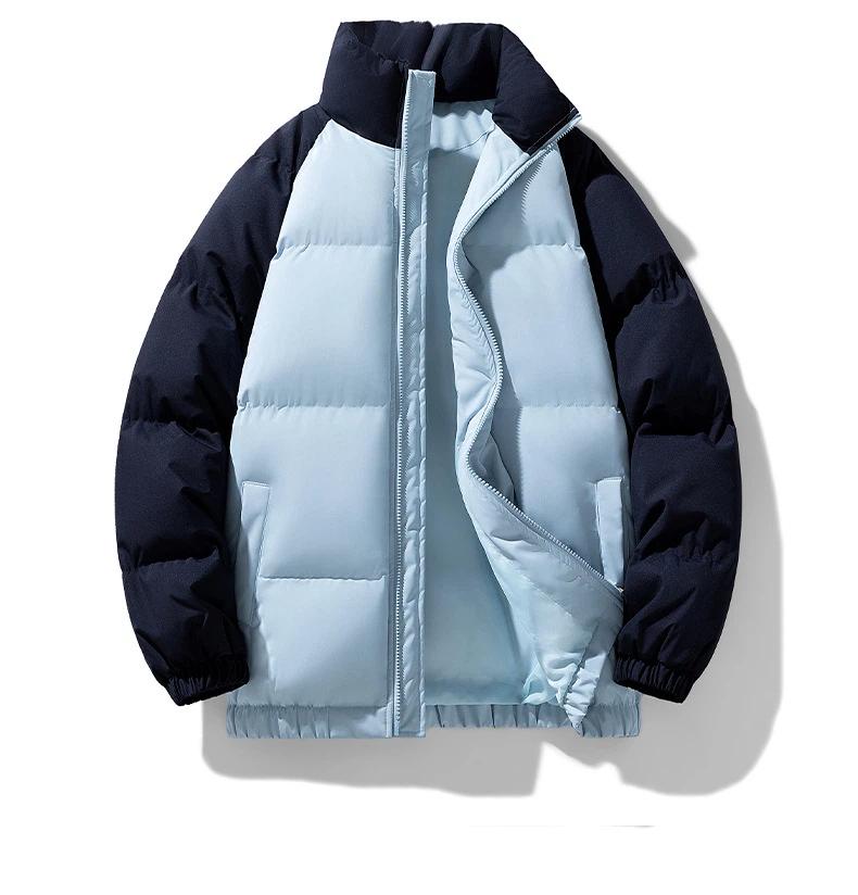 Winterliche Trendige Dicke Farbblockierte Stehkragen Baumwolljacke für Paare