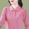 Autumn Solid Color Long-sleeved T-shirt Women's Fashion Blouse Lapel T-shirt Polo Shirt