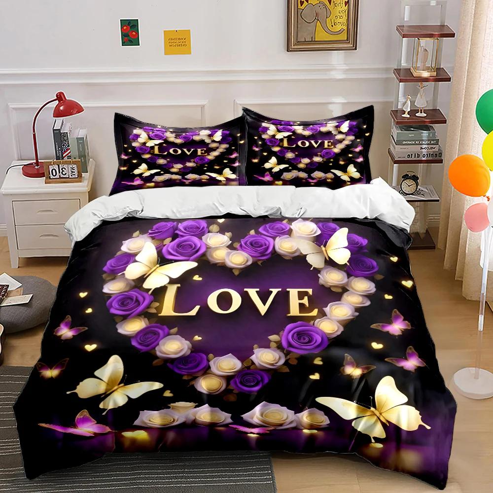 3-teiliges Fantasy Love Kunstdruck Bettwäscheset Bettbezug 1 Bettbezug 2 Kissenbezüge Erwachsenen- und Kinderbettwäscheset Luxus für Geschenke