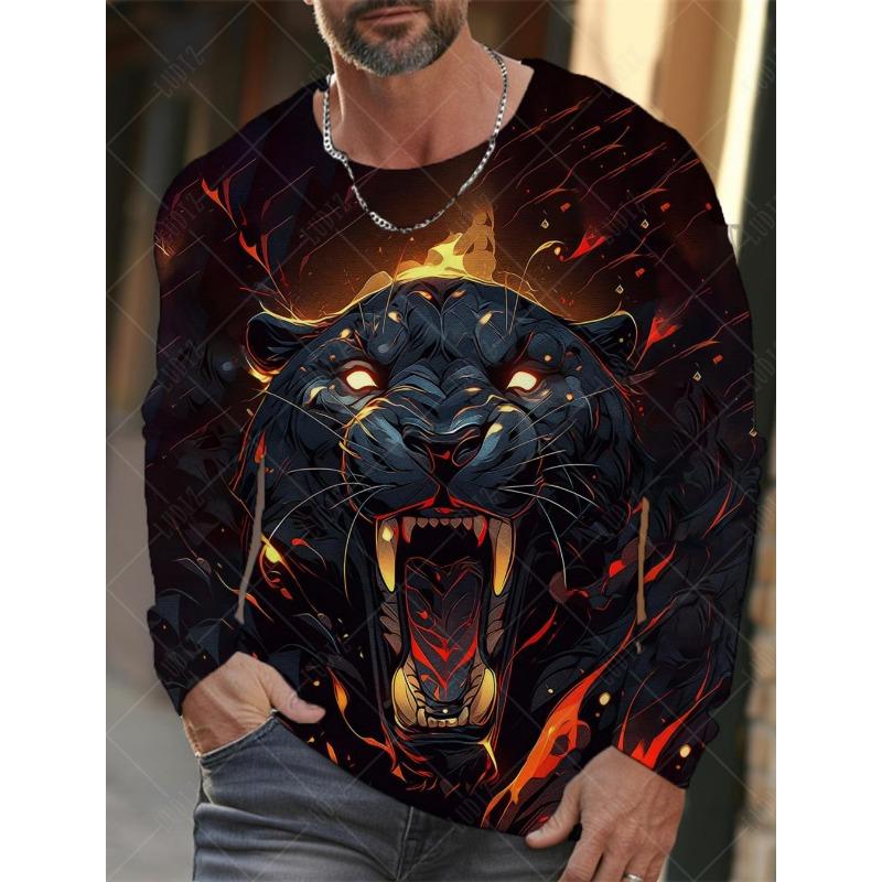 Vintage Langermet T-skjorte for menn 3d-print skjorter Mote Dyre Leopard Grafikk Klær Ermeoverdeler Menn Oversized Streetwear
