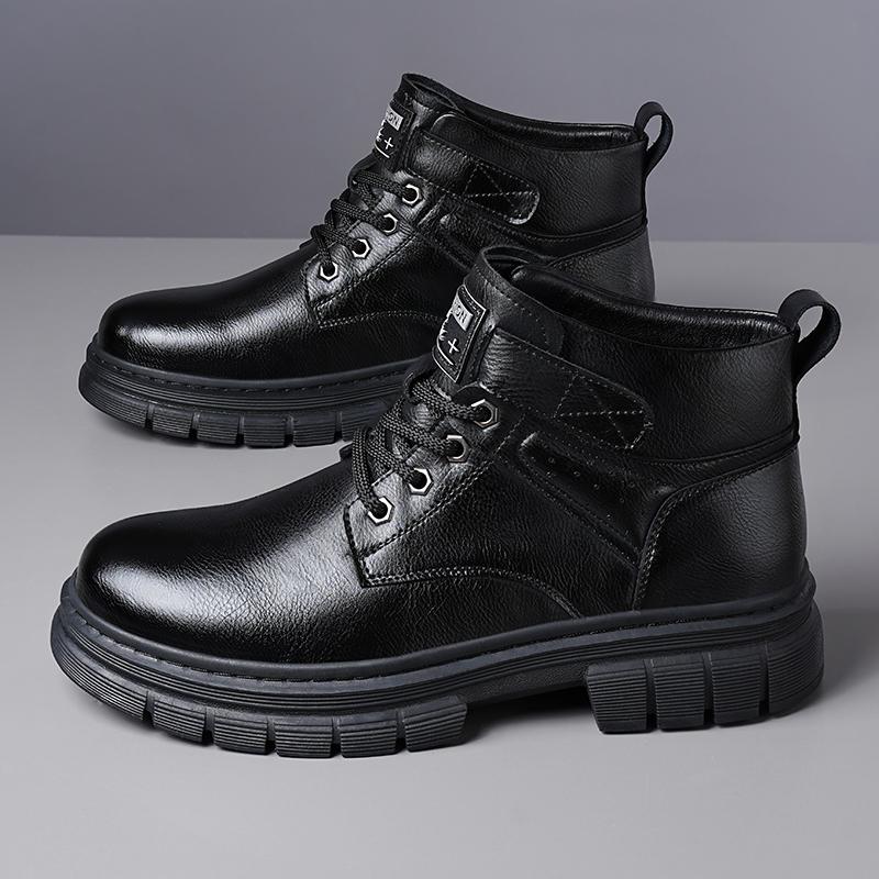 

New Autumn and Winter Men s High Top Boots with Thick Sole Increased Height Anti Slip Warm and Wear-resistant Casual Couple s 44 чёрный