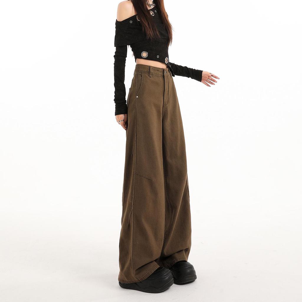 American Retro 2026 High-Waisted Wide-Leg Brown Jeans for Women