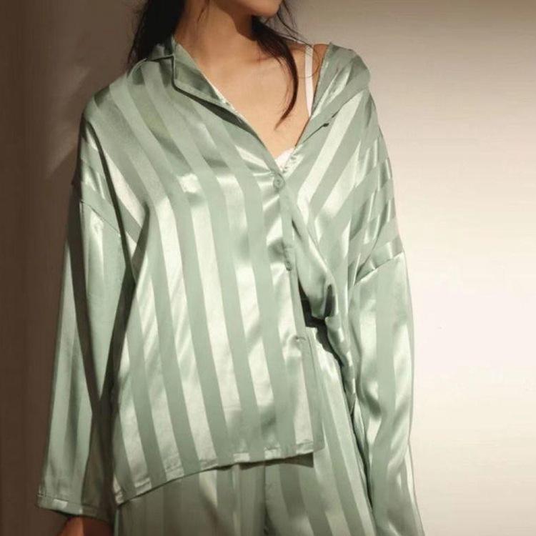 Ice Silk Pajamas Women Long Sleeve Lace Green Premium Sense Two Piece Sweet Homewear Love Blue