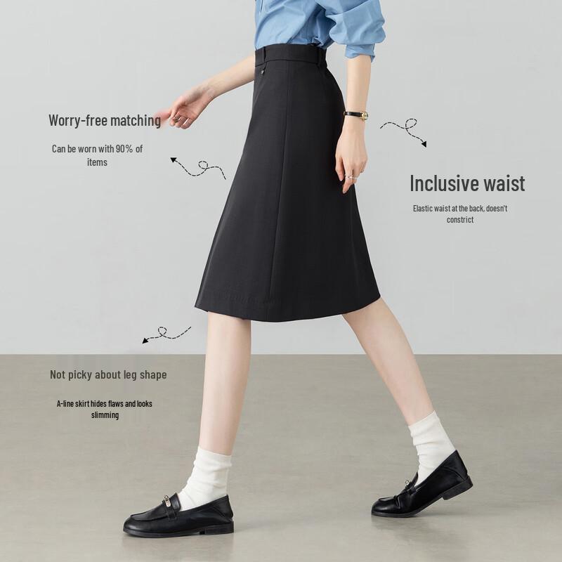 Women's Elastic Waist Pleated A-line Midi Skirt