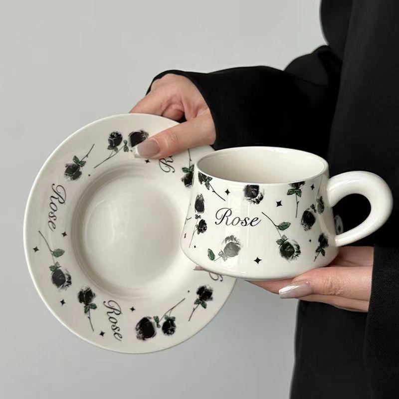 Tasse en Céramique Rose pour Femmes Vent Luxe Léger Élégant Fleur Tasse à Café Soucoupe Set Thé de l'Après-Midi Tasse à Latte
