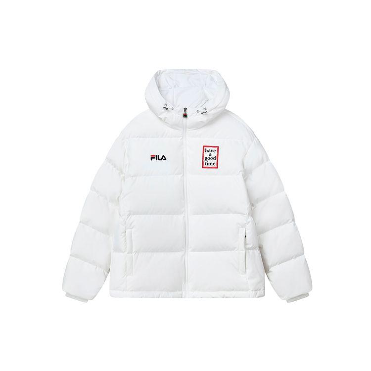 Fila X Have A Good Time Logo Print Sports Casual Hooded Down Jacket Women Jacket Standard-White F11U149902F-WT