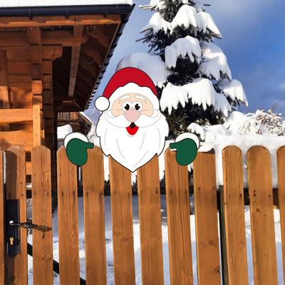 Vánoční ozdoby na plot Dřevěný vykukující Santa Zahradní dekorace Odolné proti povětrnostním vlivům Vnitřní Venkovní Dekorace na trávník Zahradu Plot
