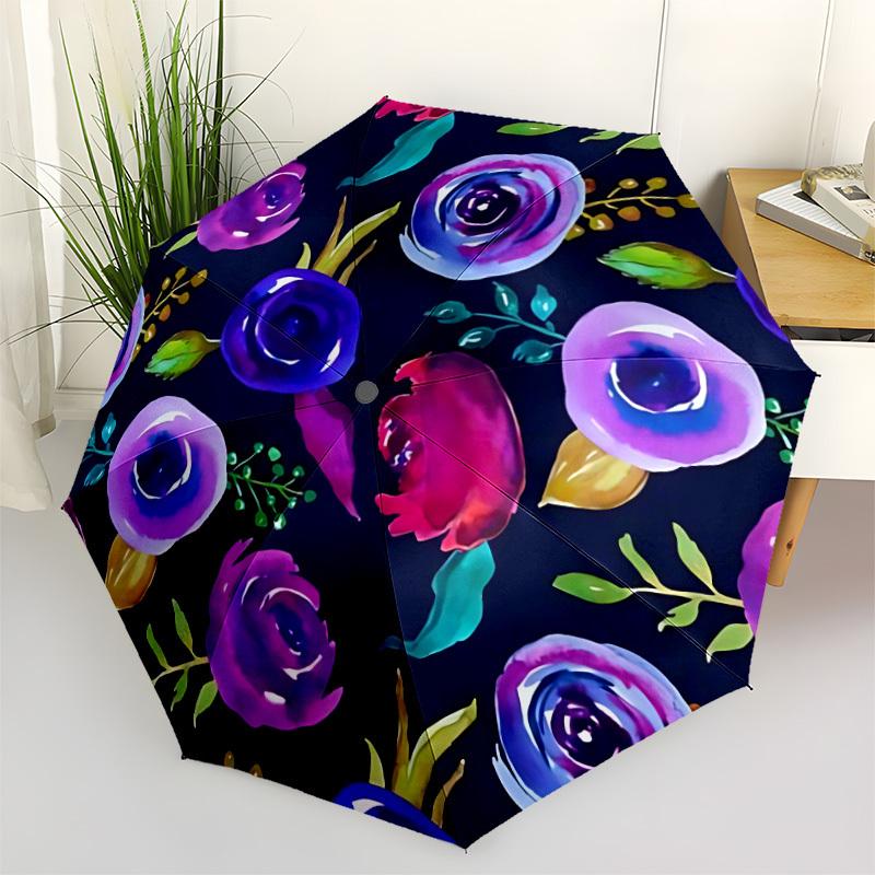 

1pc Floral Pattern Automatic Opening/Closing Folding Umbrella with 8 Ribs,Windproof Portable Sunshade Umbrella Holiday gift yy260401070