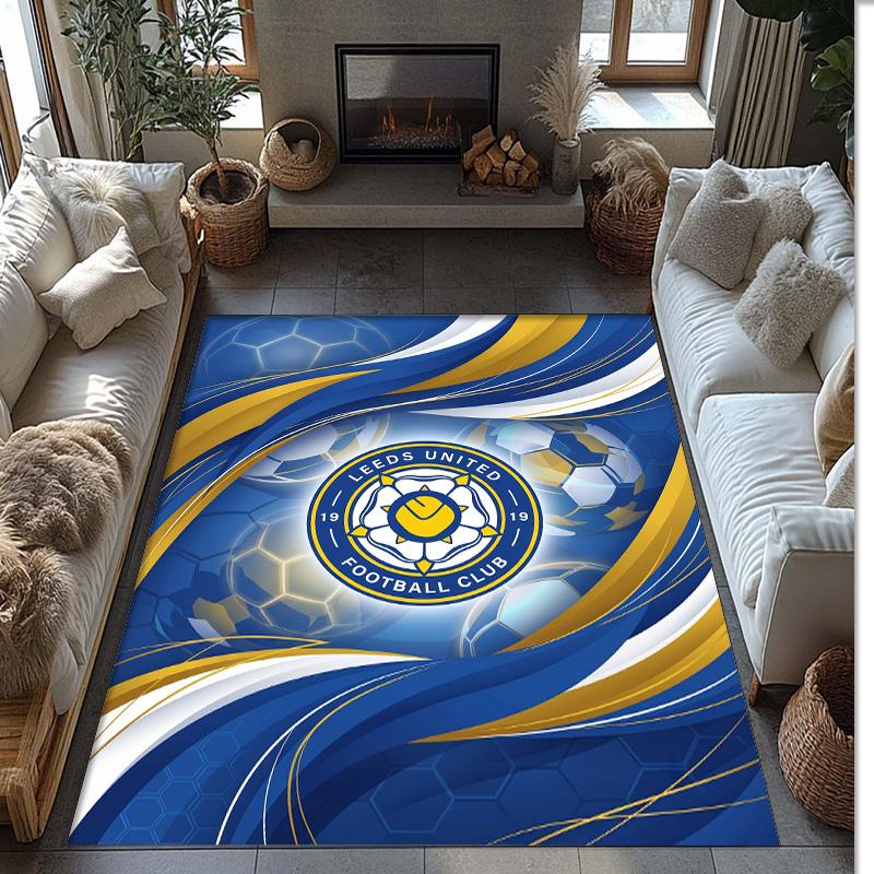 Leeds United Voetbal Print Kristalfluweel Tapijt, Comfortabel Waterabsorberend Antislip Binnen Vloerkleed