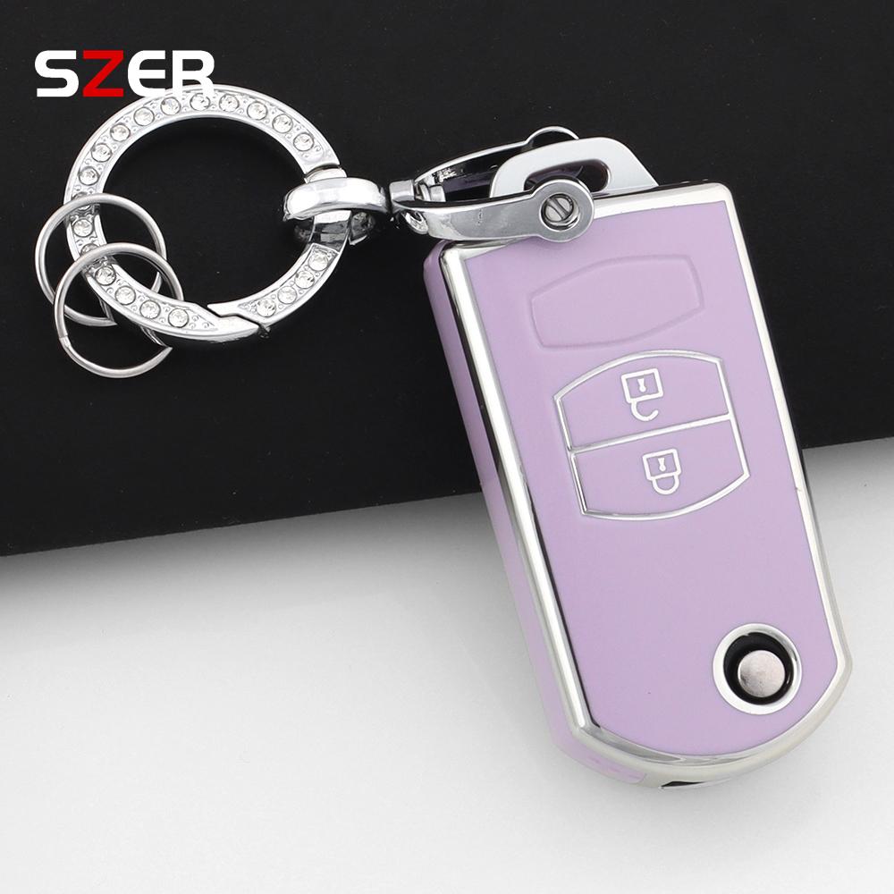 For Mazda Demio 2 3 5 6 M3 M5 M6 Cx-5 Cx7 Cx9 Rx8 Mx5 Mpv 2 3 Buttons Soft Tpu Car Remote Flip Key Case Cover Holder Keychain