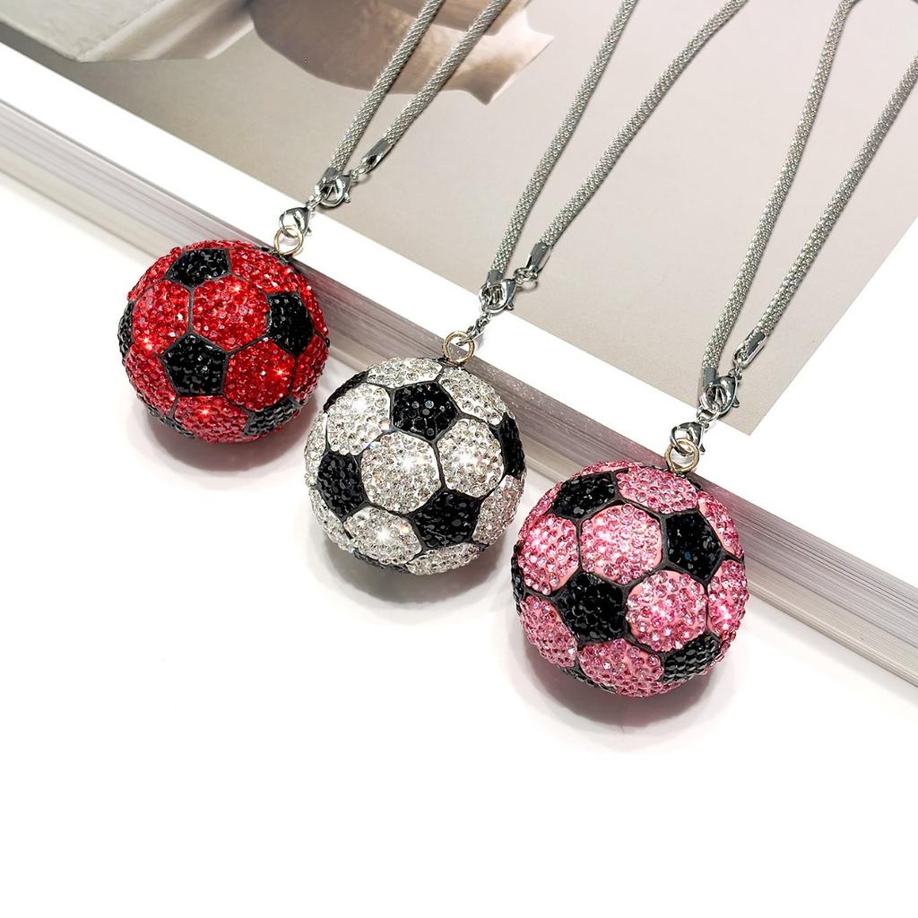 1x Bling Rhinestone Football Car Pendant, Crystal Soccer Rearview Mirror Hanging Ornament,6 Colors