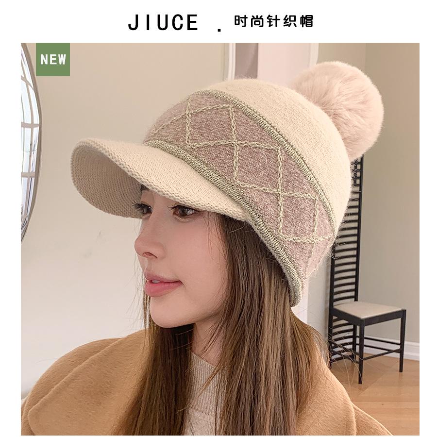 

Утолщенная бейсболка из кроличьей шерсти с цветным плетением, женская зимняя модная теплая кепка 56-58cm бежевый