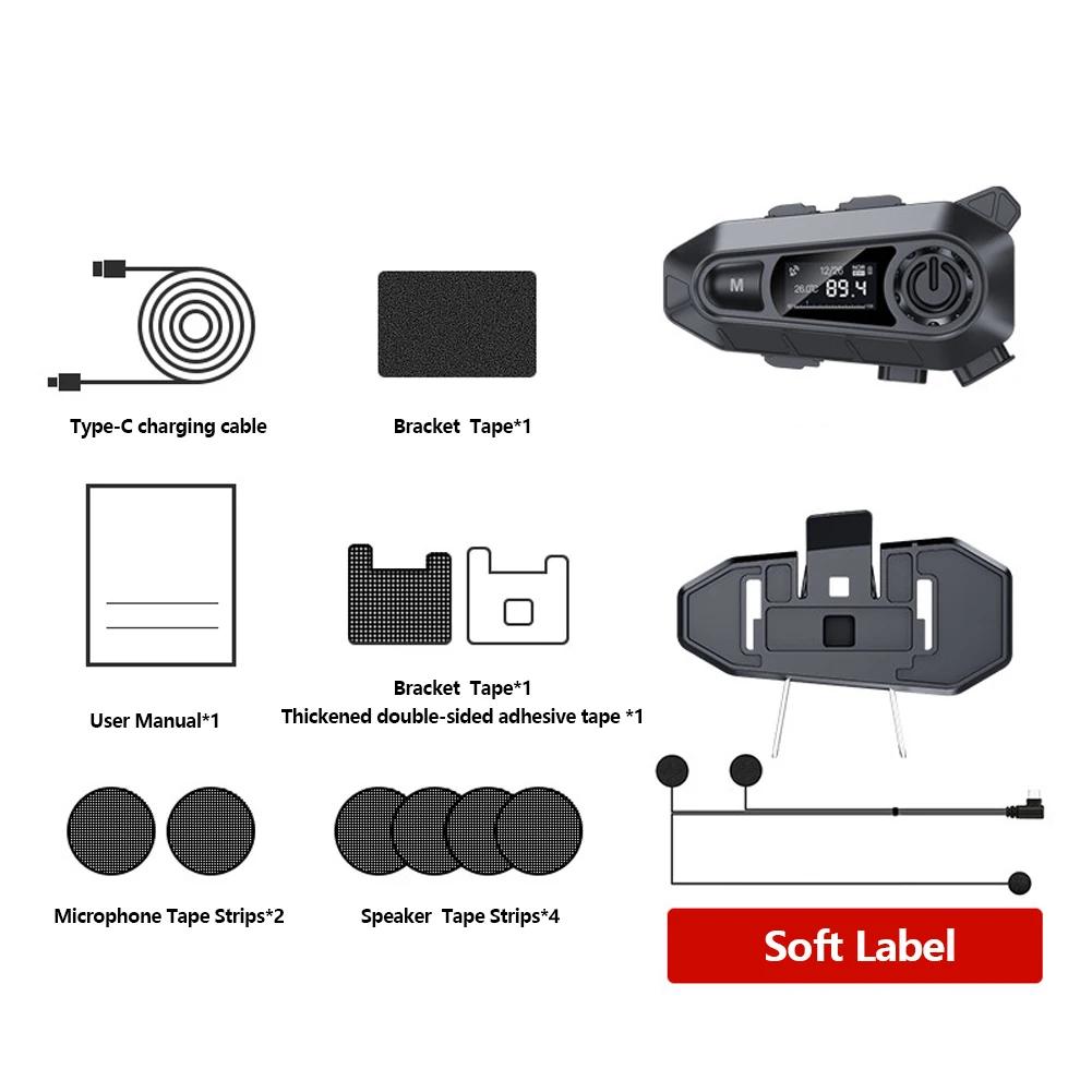 Motorcycle Helmet Headset BT5.3 Wireless Handfree Call Waterproof Moto Headphone with FM Radio Music Share LED Display For Rider