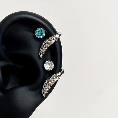 1Pair Silver Color Wing Ear Bone Nail for Women New Zircon Earrings Accessories Jewelry