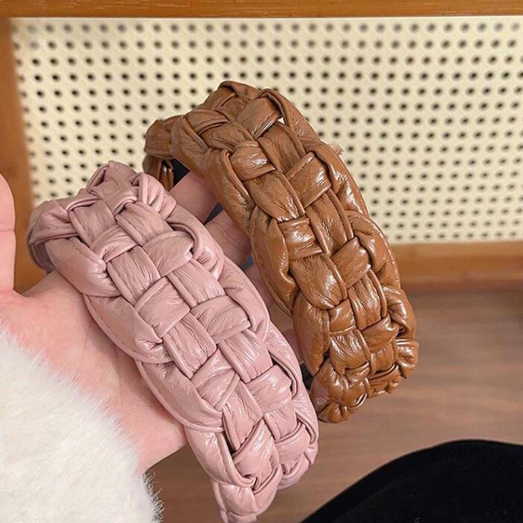 PROLY New Fashion Hairband For Women Wide Side PU Leather Headband Handmade Braided Turban Girls Vintage Hair Accessories