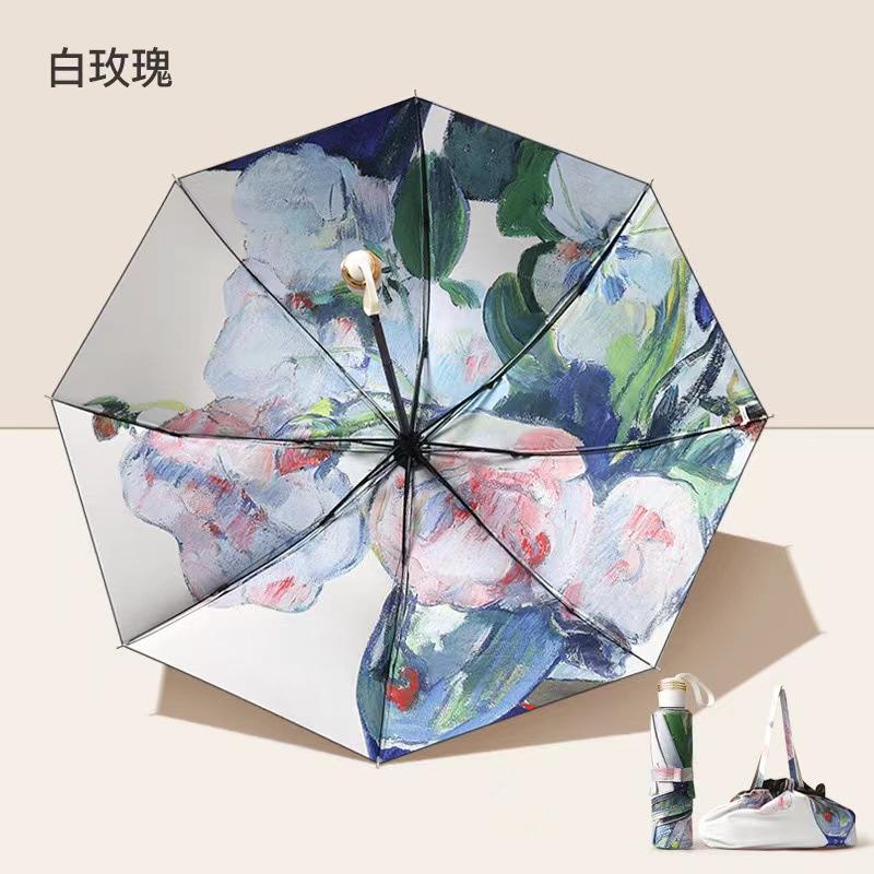 3-Folding Compact Umbrella Upf50+ Vinyl Sun Protection 8-Rib Double Layer Portable Parasol For Women Lightweight Travel Umbrella
