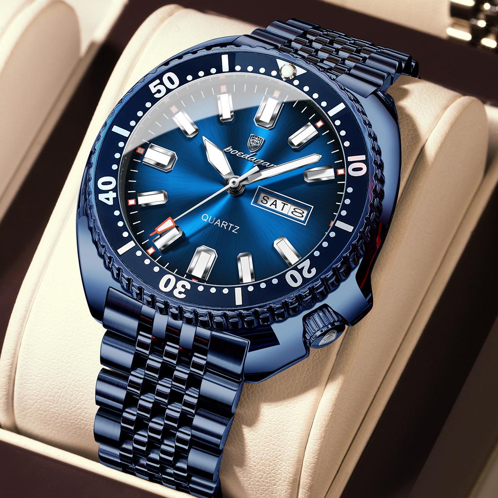 Business Men Watch Date Week Waterproof Luminous Luxury Man Wristwatch Stainless Steel Men's Quartz Watches Male