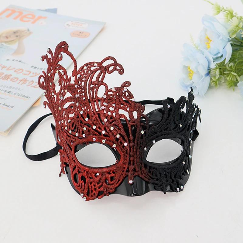 1pc Sexy Women Rhinestones Lace Masquerade Mask for Carnival Halloween Half Face Cosplay Masks Festive Party Supplies