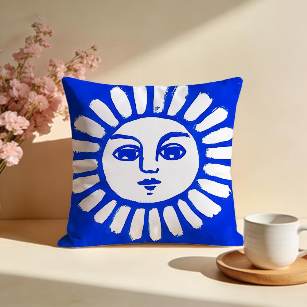 Radiant Sun Face Cushion Cover Soft Pillow Cases for Home Bedroom Living Room Sofa