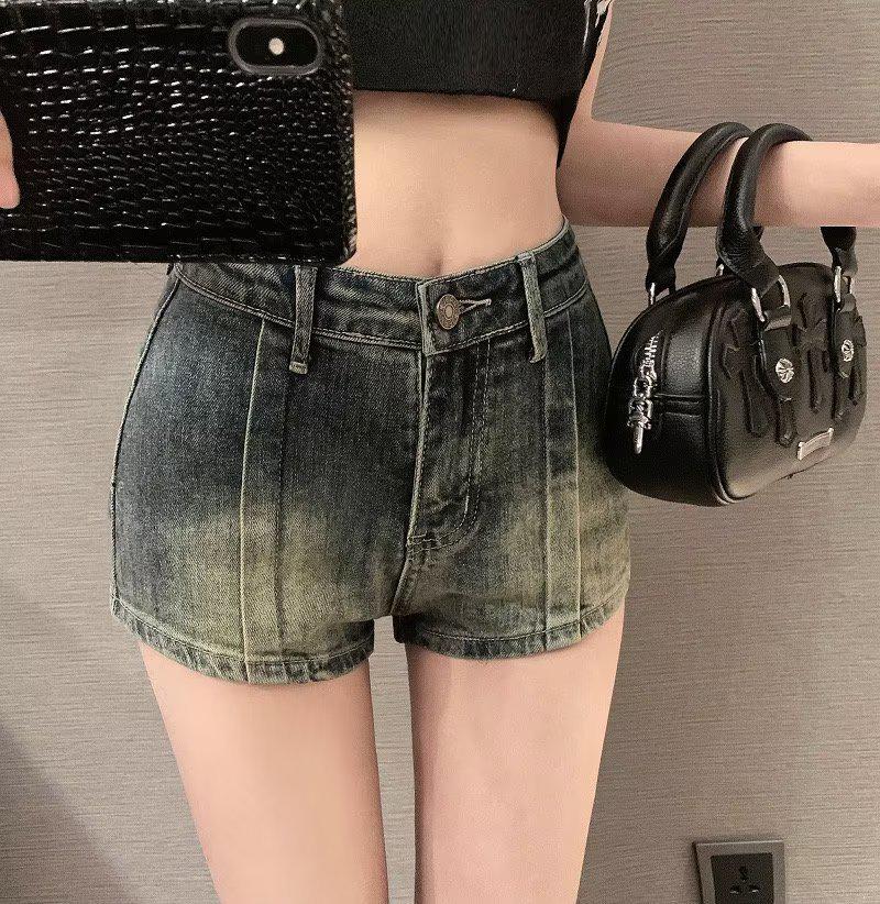 

Женские шорты А-силуэта из потертого денима в американском ретро-стиле с высокой посадкой для лета Small