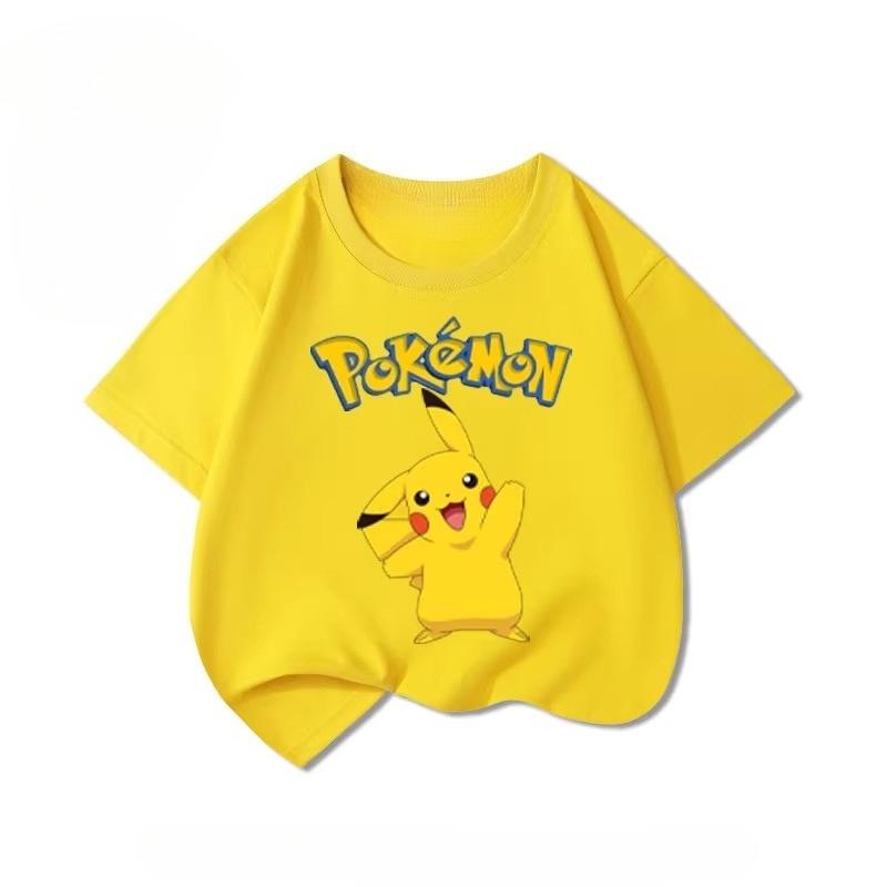 Potdemiel Summer New Pikachu Print Children's T-Shirt, Boys and Girls, Comfortable and Breathable Children's T-Shirt