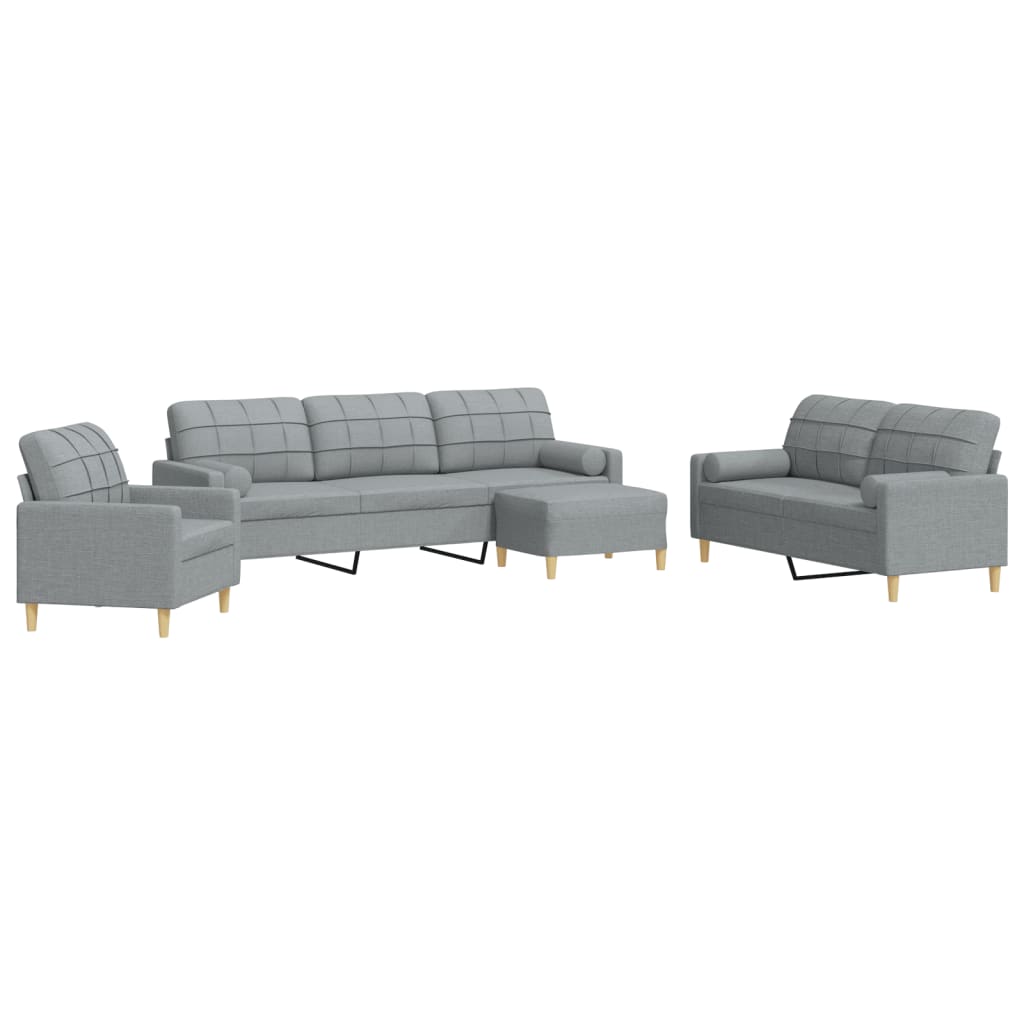 4 Piece Sofa Set with Footstool and Decorative Cushions Light Grey Fabric